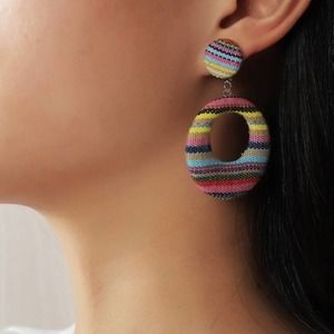 Bohemian Fabric Multi-Colored Striped Earring